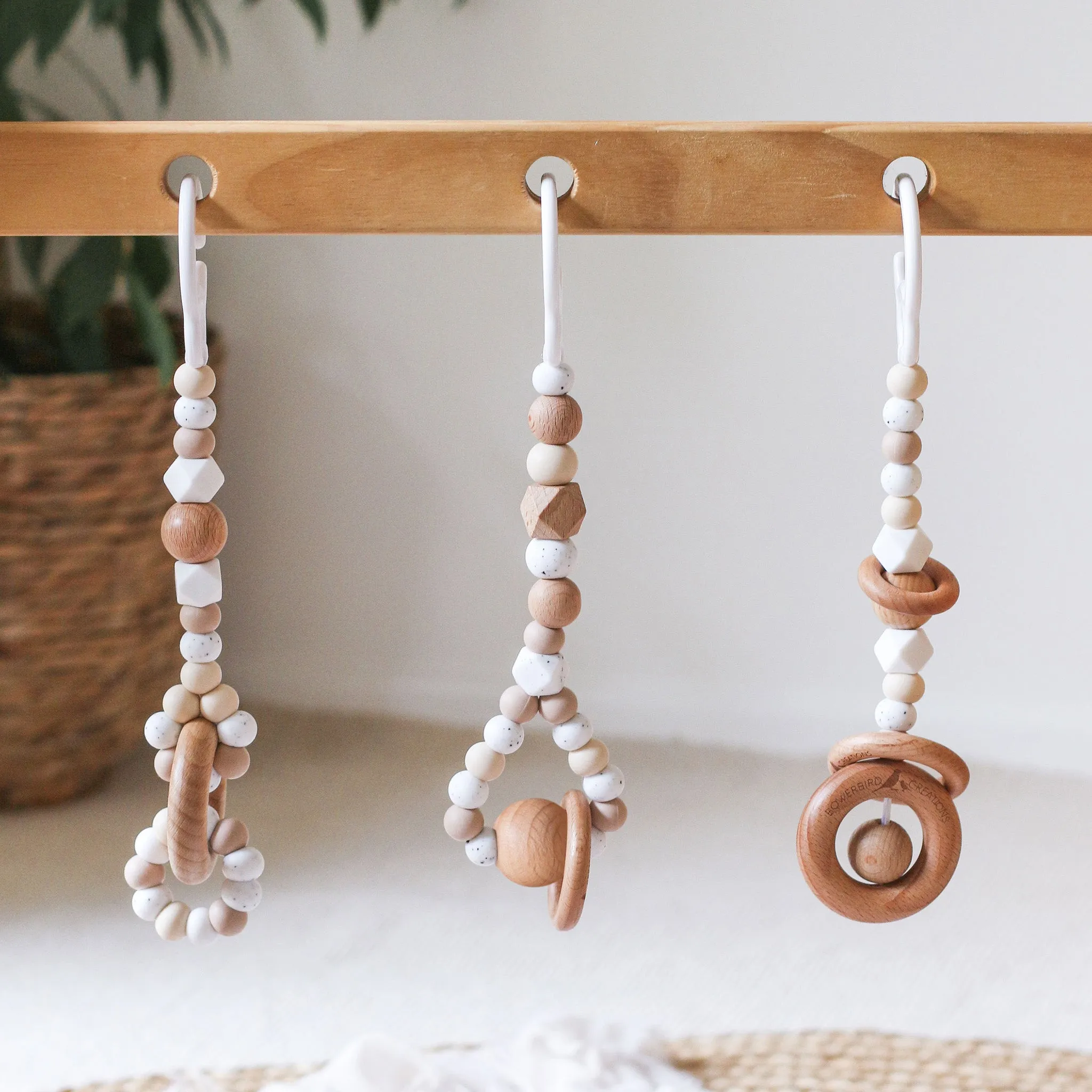 2-in-1 Baby Play Gym & Pram Toy Set - Beige
