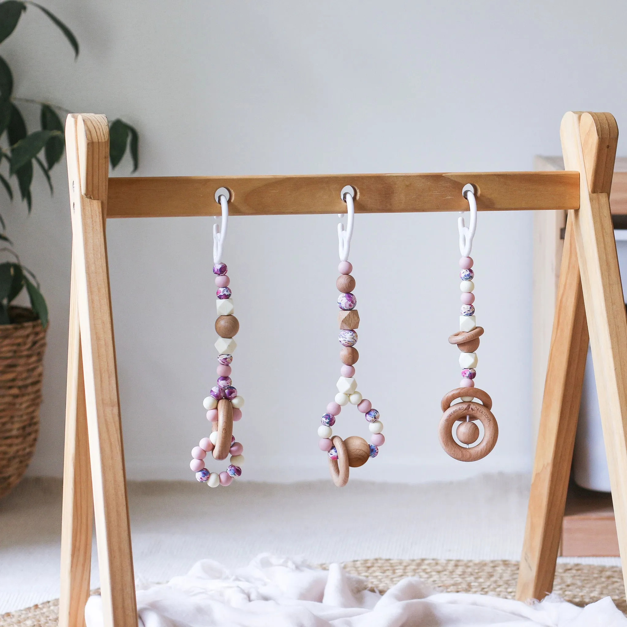 2-in-1 Baby Play Gym & Pram Toy Set - Floral