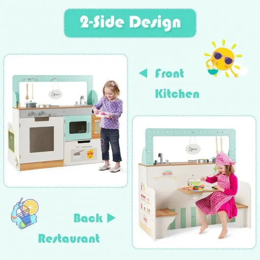 2 in 1 Kids Wooden Pretend Cooking Playset Toy