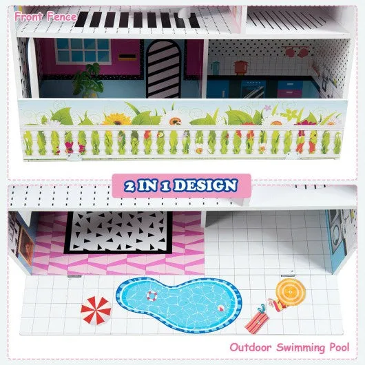 3 Level Kids Pretend Play Doll Cottage House