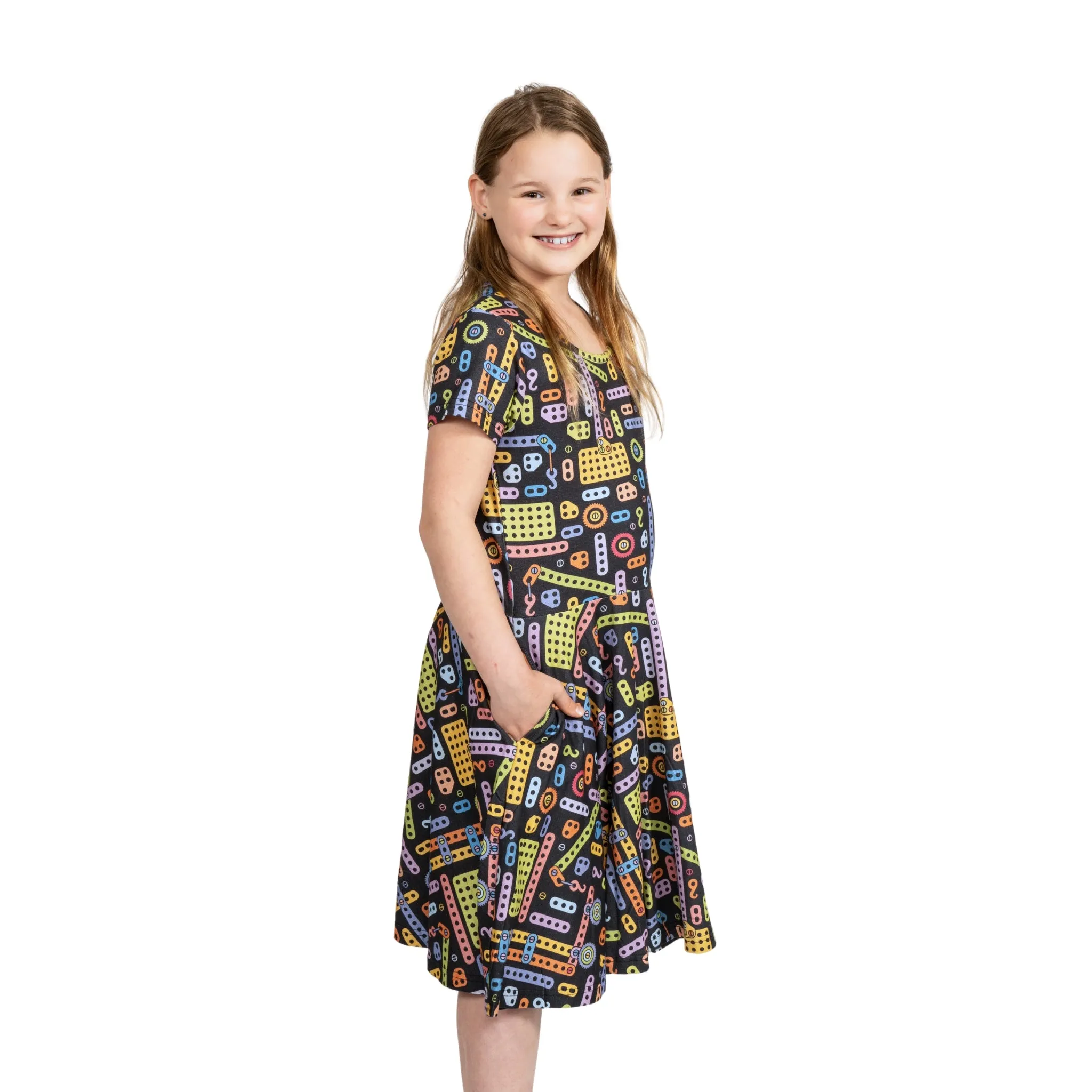 Construction Blocks Kids Twirl Dress