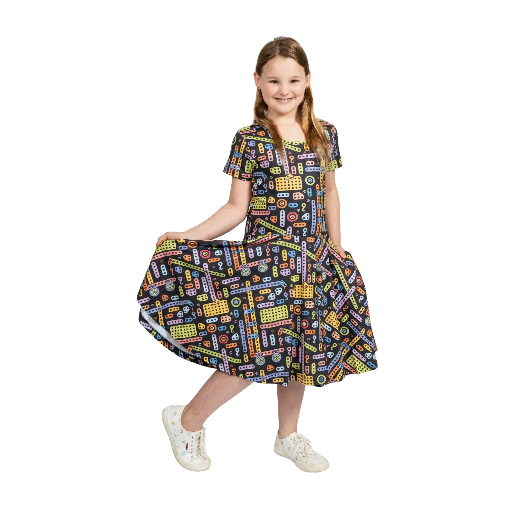 Construction Blocks Kids Twirl Dress