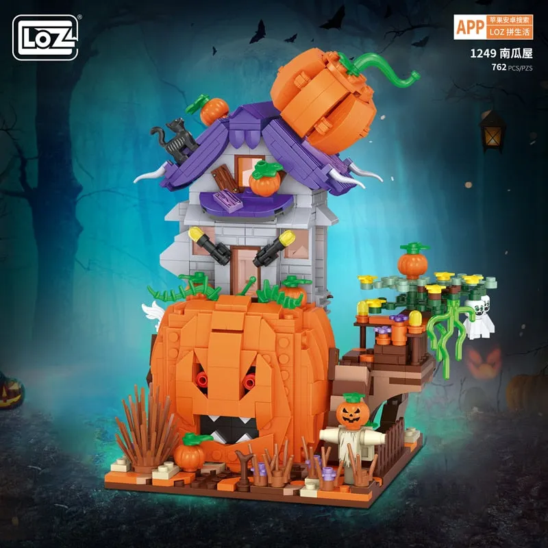 Creative MINI Halloween House Bricks Sets City Pumpkin Hut Party Decoration Building Block Children Toys Halloween Gifts