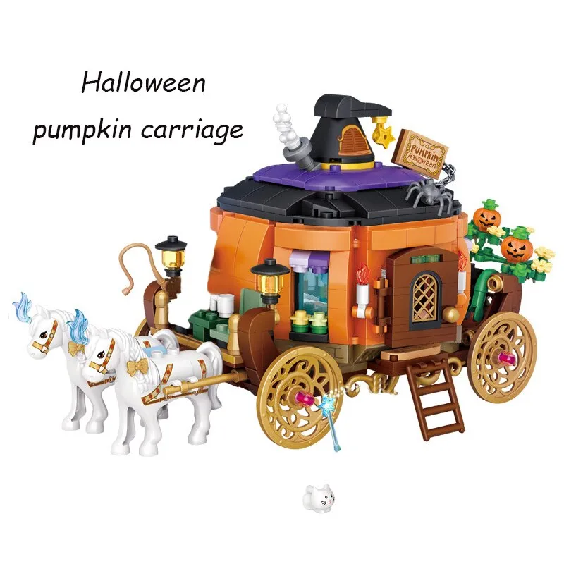 Creative MINI Halloween House Bricks Sets City Pumpkin Hut Party Decoration Building Block Children Toys Halloween Gifts