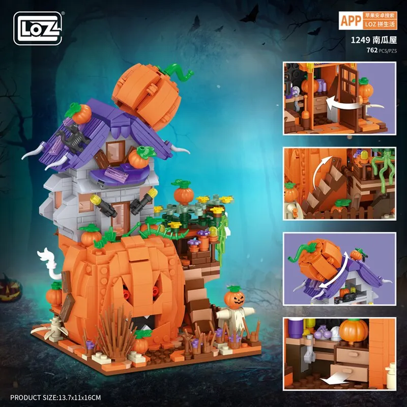 Creative MINI Halloween House Bricks Sets City Pumpkin Hut Party Decoration Building Block Children Toys Halloween Gifts
