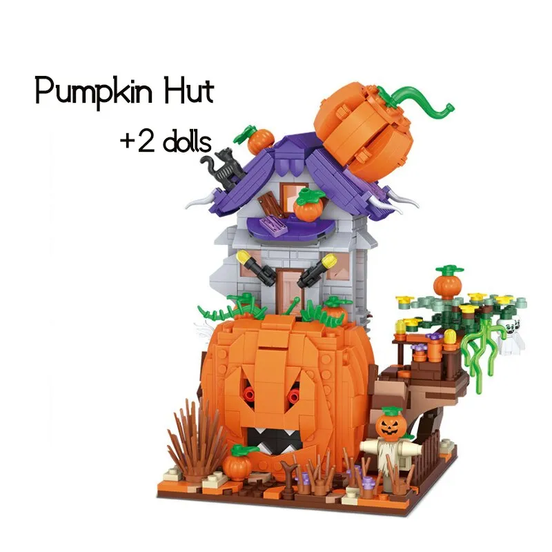 Creative MINI Halloween House Bricks Sets City Pumpkin Hut Party Decoration Building Block Children Toys Halloween Gifts