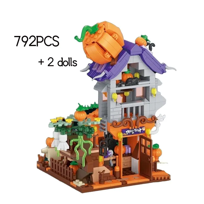 Creative MINI Halloween House Bricks Sets City Pumpkin Hut Party Decoration Building Block Children Toys Halloween Gifts