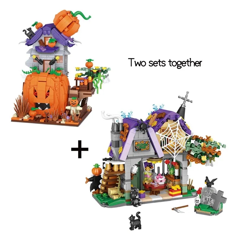 Creative MINI Halloween House Bricks Sets City Pumpkin Hut Party Decoration Building Block Children Toys Halloween Gifts