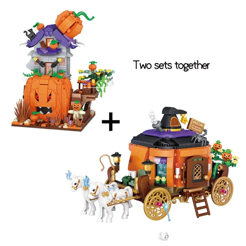 Creative MINI Halloween House Bricks Sets City Pumpkin Hut Party Decoration Building Block Children Toys Halloween Gifts