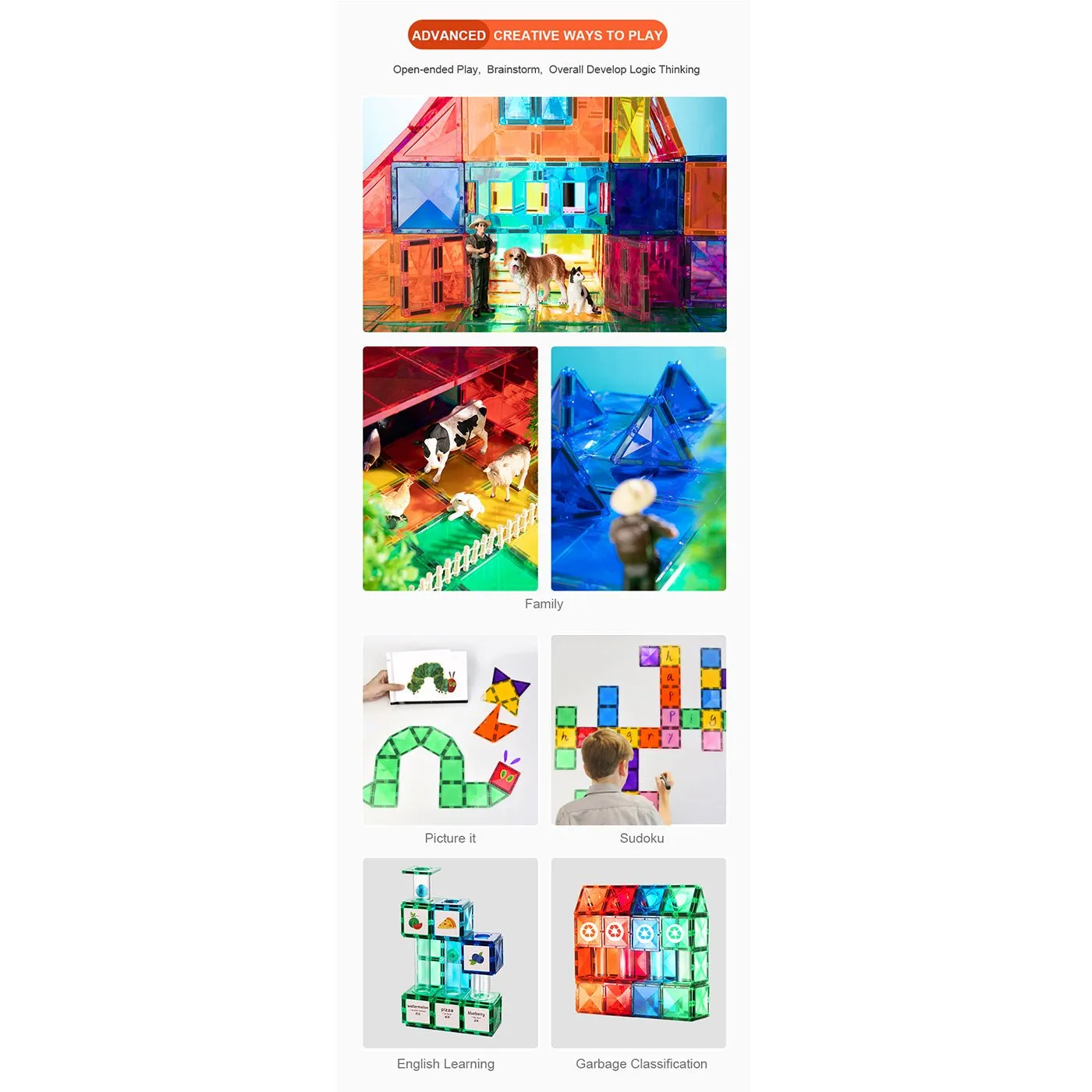Creative Pack 60pcs Rainbow Magnetic Tiles