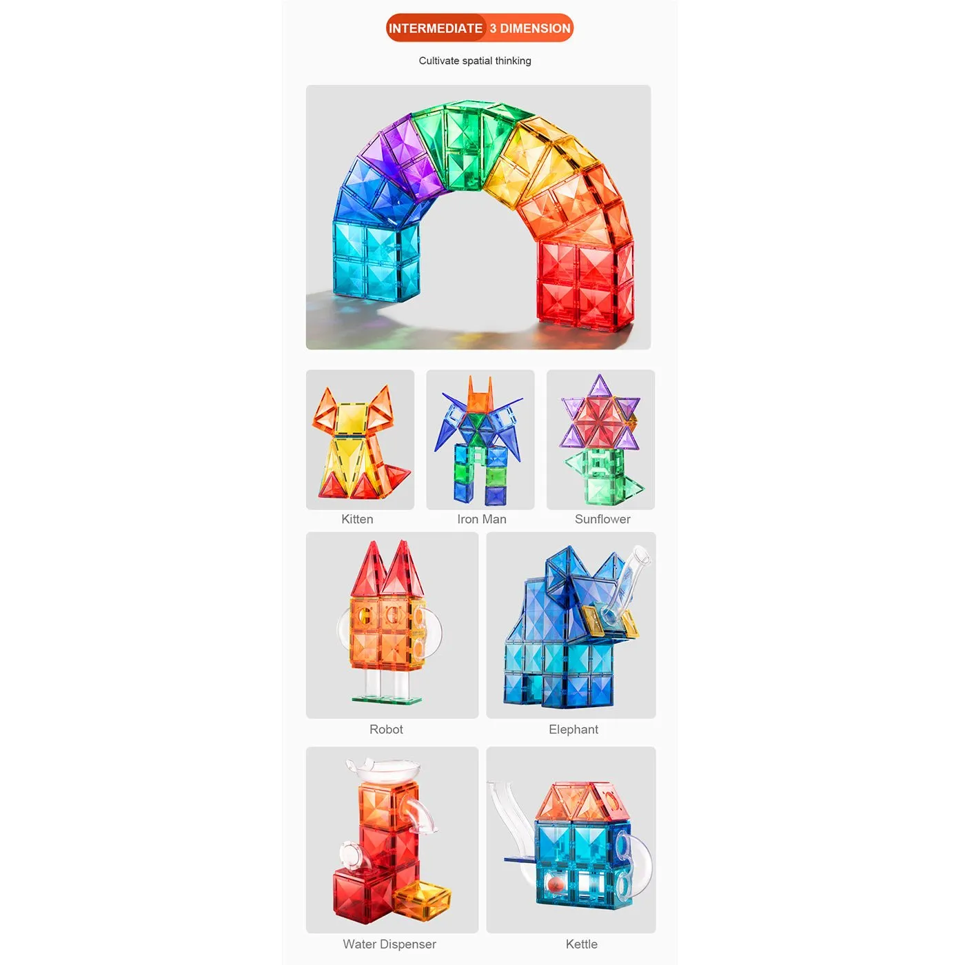 Creative Pack 60pcs Rainbow Magnetic Tiles