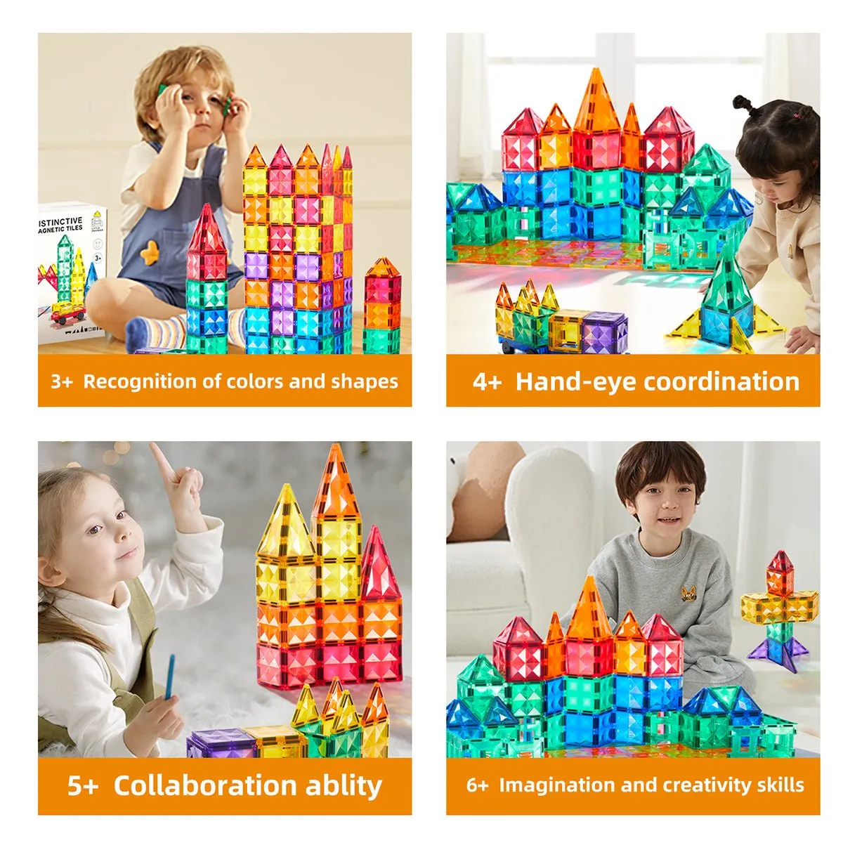 Creative Pack 60pcs Rainbow Magnetic Tiles