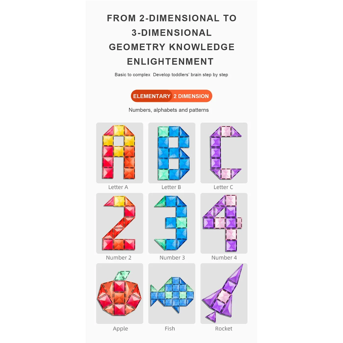Creative Pack 60pcs Rainbow Magnetic Tiles