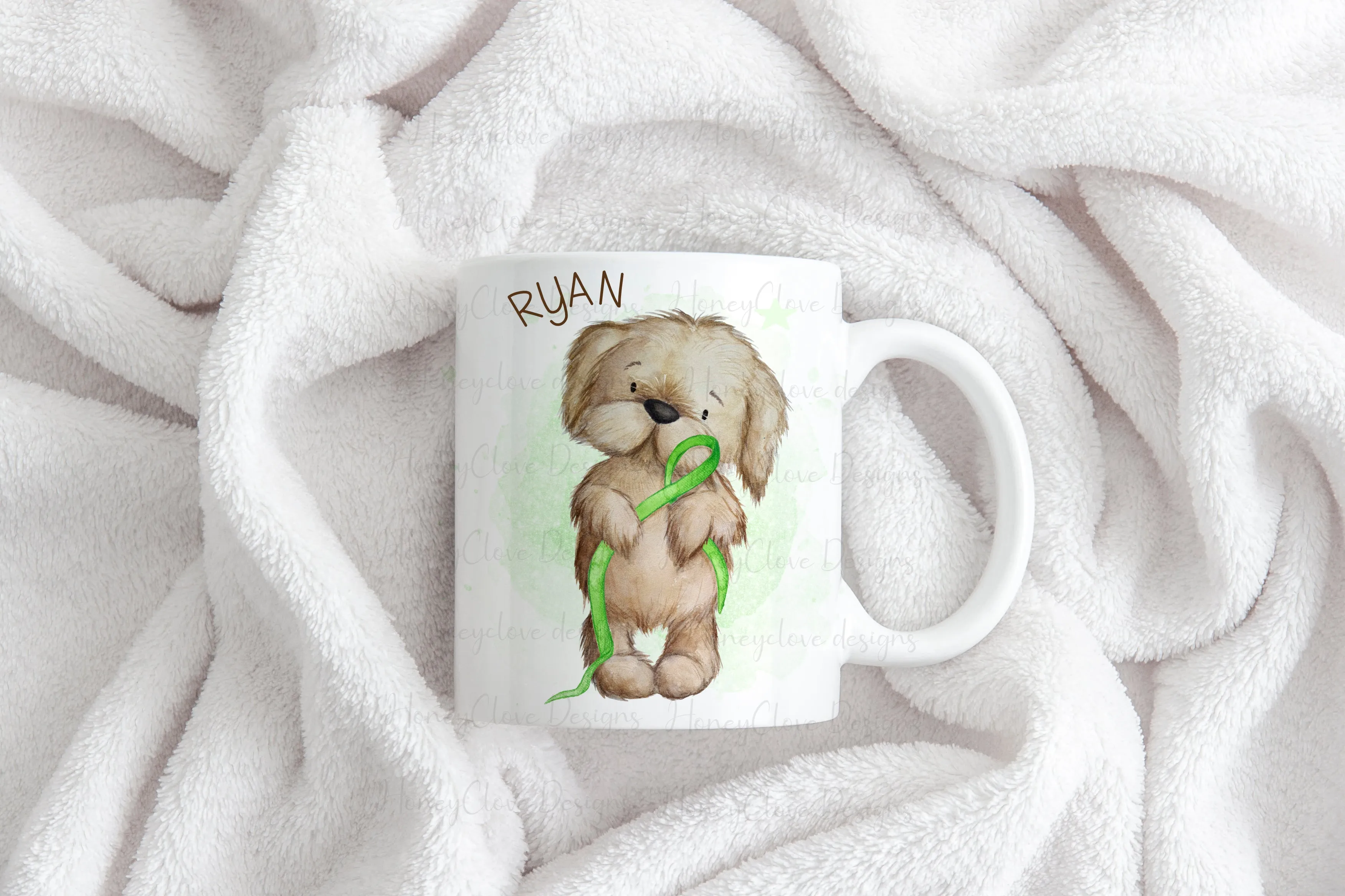 Dog Mascot - Green Ribbon Cushion