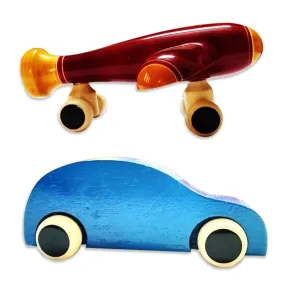 Handmade Non Toxic Channapatna Wooden Toy - Blue Car and Plane