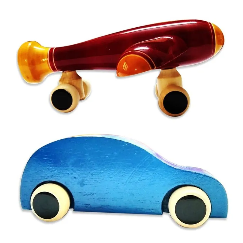 Handmade Non Toxic Channapatna Wooden Toy - Blue Car and Plane
