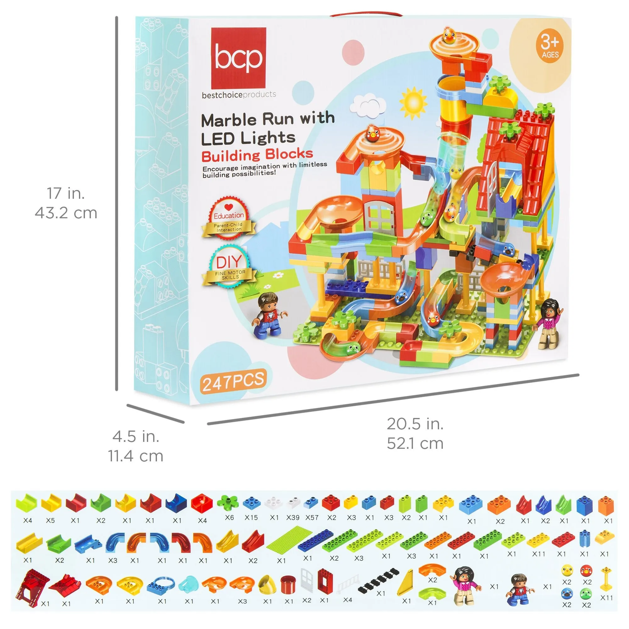 Kids 247-Piece Building Block Marble Run STEM Toy Track Set w/ Ramps, Slides