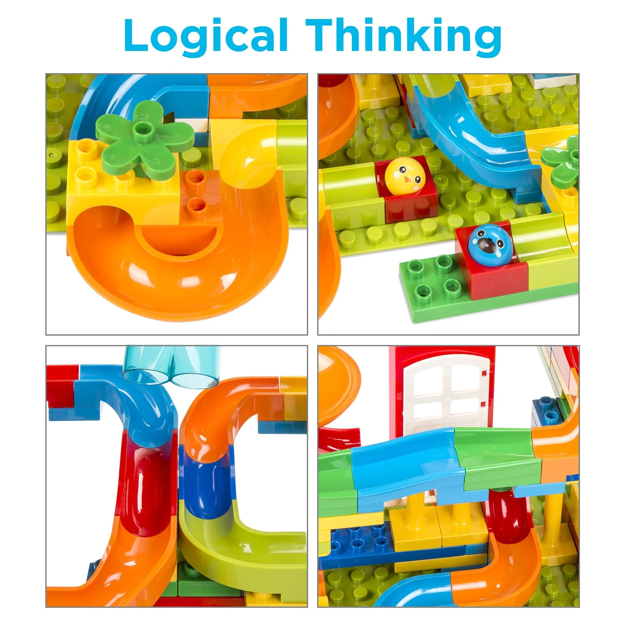 Kids 247-Piece Building Block Marble Run STEM Toy Track Set w/ Ramps, Slides
