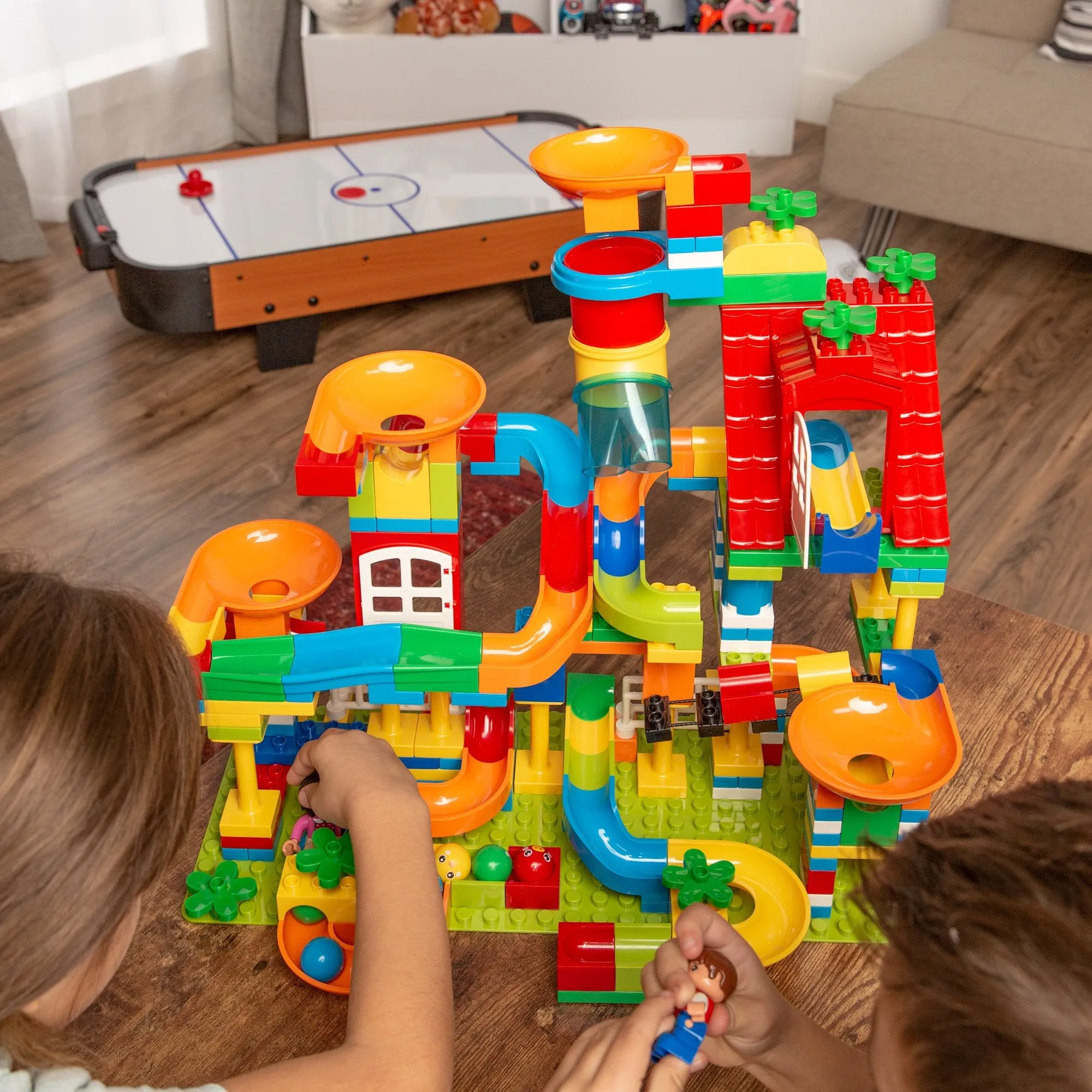Kids 247-Piece Building Block Marble Run STEM Toy Track Set w/ Ramps, Slides