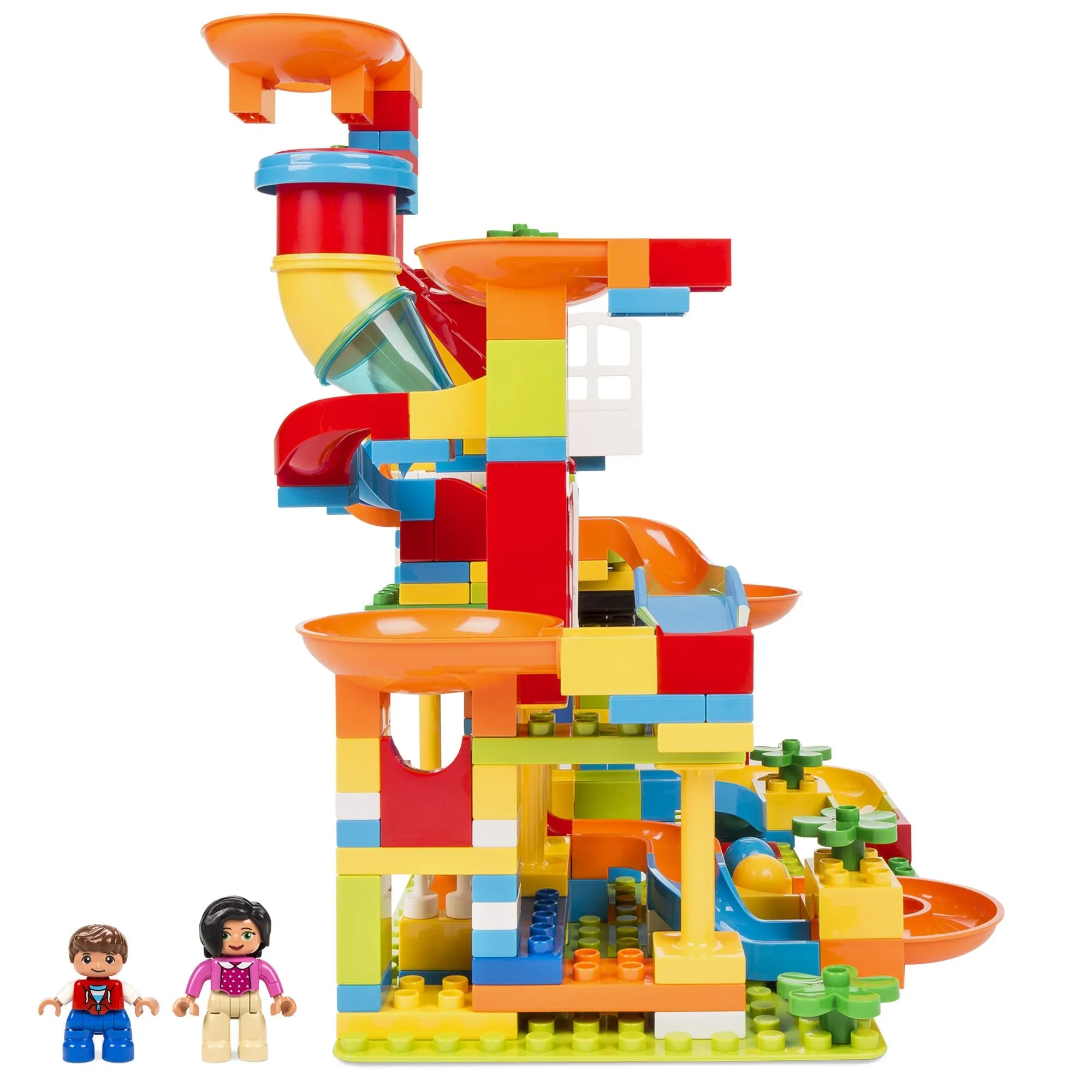Kids 247-Piece Building Block Marble Run STEM Toy Track Set w/ Ramps, Slides