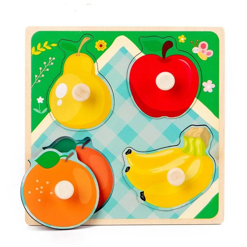 Kids Hand Grab Board 3D Puzzle Wooden Toys for Children Cartoon Animal Wood Jigsaw Baby Early Educational Learning Cognition Toy