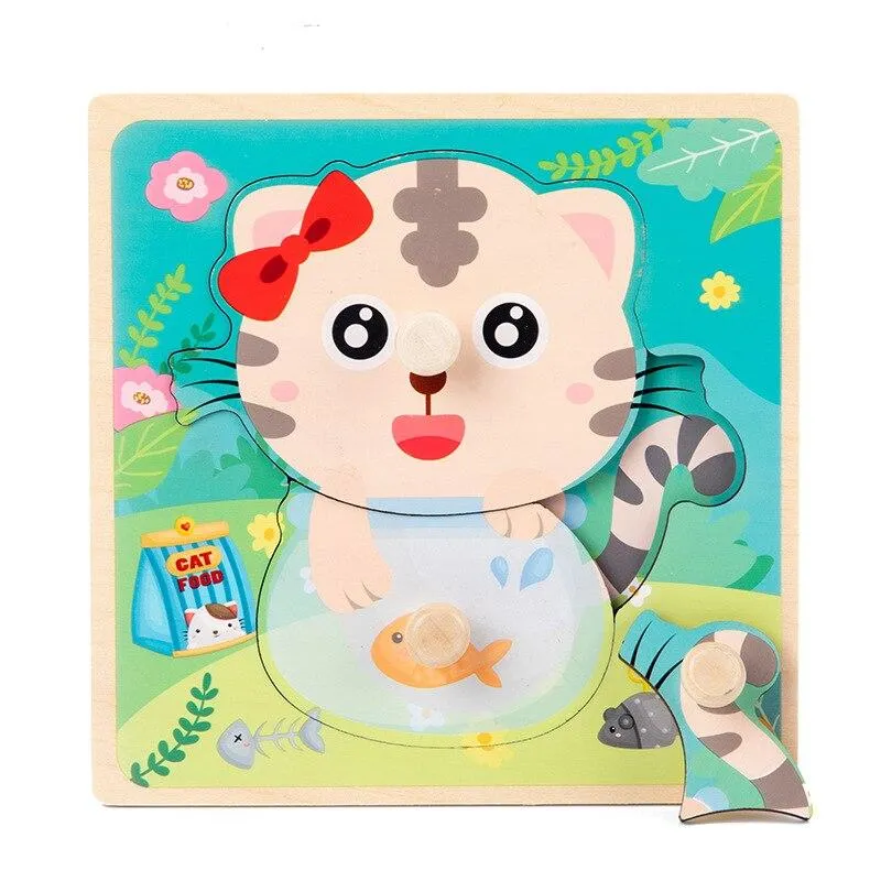 Kids Hand Grab Board 3D Puzzle Wooden Toys for Children Cartoon Animal Wood Jigsaw Baby Early Educational Learning Cognition Toy