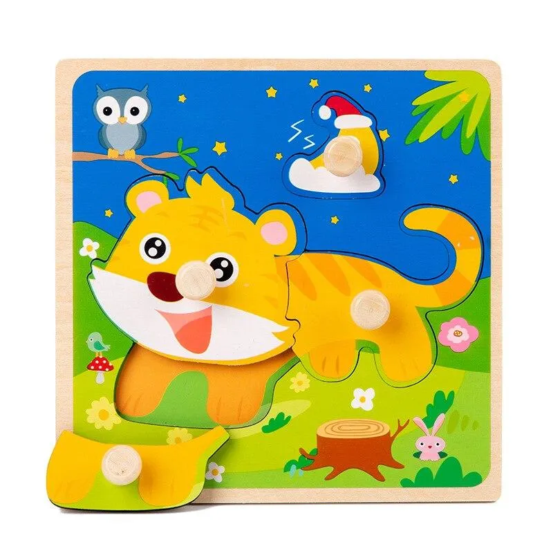 Kids Hand Grab Board 3D Puzzle Wooden Toys for Children Cartoon Animal Wood Jigsaw Baby Early Educational Learning Cognition Toy