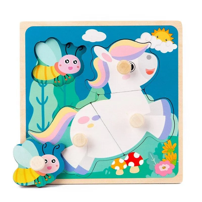 Kids Hand Grab Board 3D Puzzle Wooden Toys for Children Cartoon Animal Wood Jigsaw Baby Early Educational Learning Cognition Toy