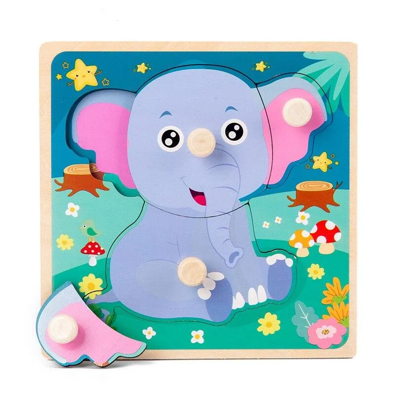 Kids Hand Grab Board 3D Puzzle Wooden Toys for Children Cartoon Animal Wood Jigsaw Baby Early Educational Learning Cognition Toy