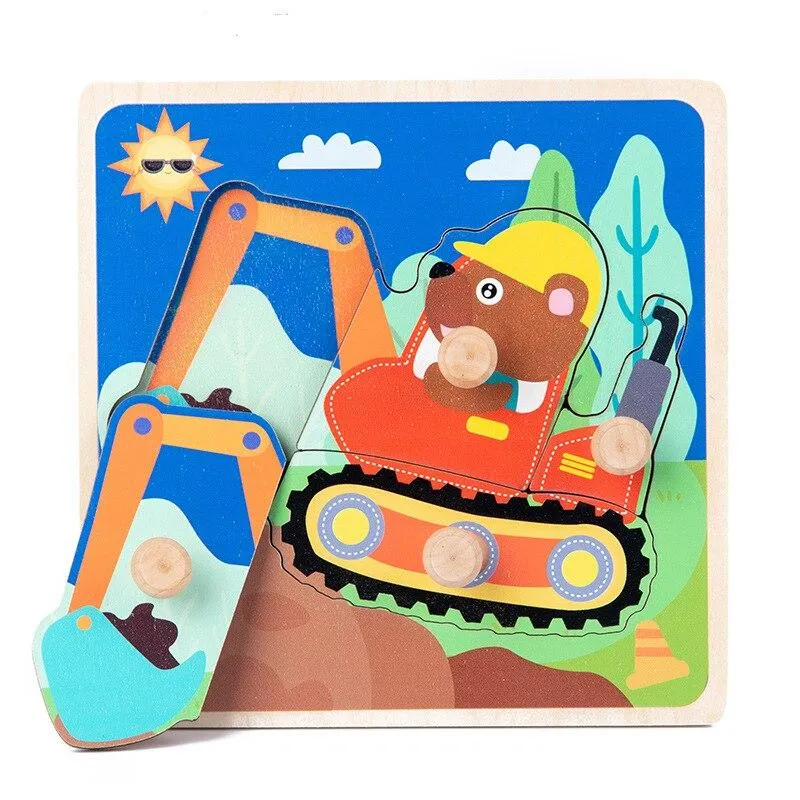 Kids Hand Grab Board 3D Puzzle Wooden Toys for Children Cartoon Animal Wood Jigsaw Baby Early Educational Learning Cognition Toy