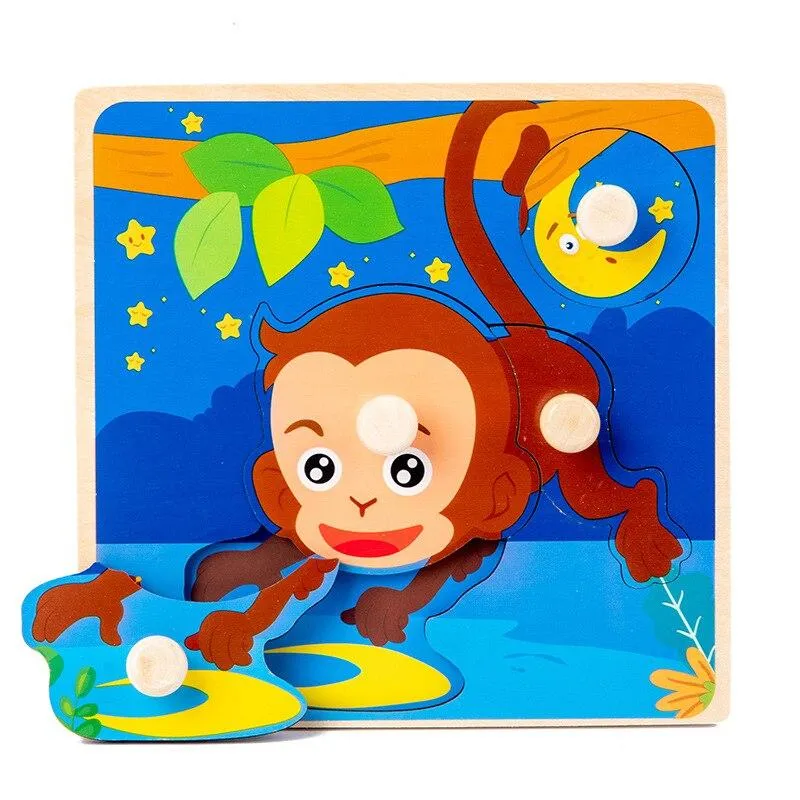 Kids Hand Grab Board 3D Puzzle Wooden Toys for Children Cartoon Animal Wood Jigsaw Baby Early Educational Learning Cognition Toy