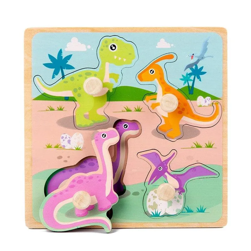 Kids Hand Grab Board 3D Puzzle Wooden Toys for Children Cartoon Animal Wood Jigsaw Baby Early Educational Learning Cognition Toy