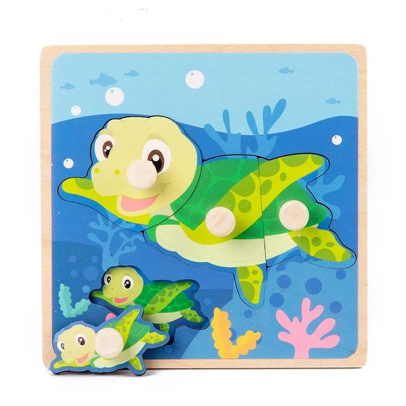 Kids Hand Grab Board 3D Puzzle Wooden Toys for Children Cartoon Animal Wood Jigsaw Baby Early Educational Learning Cognition Toy