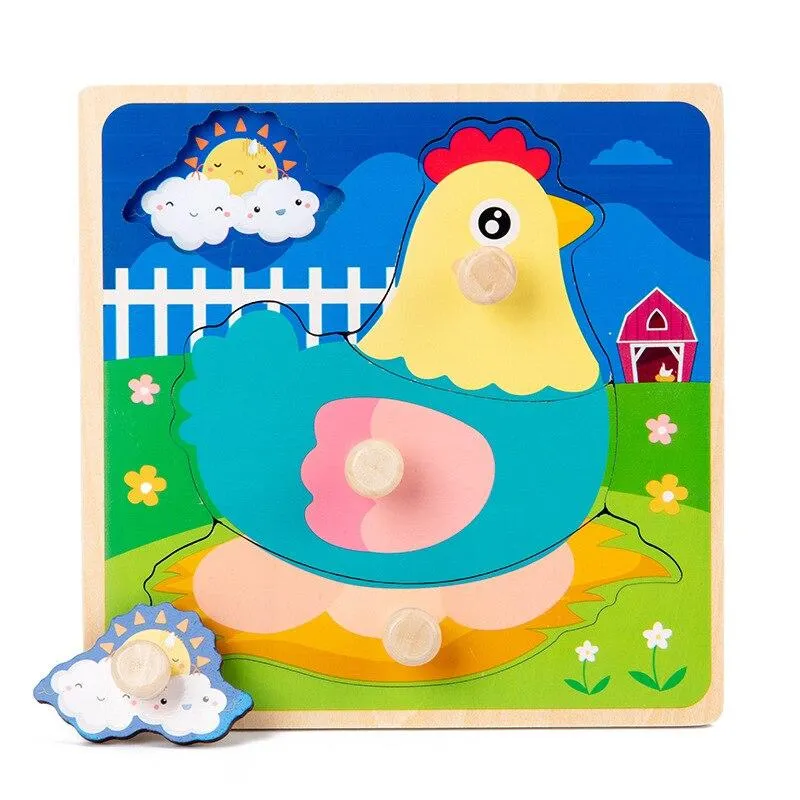 Kids Hand Grab Board 3D Puzzle Wooden Toys for Children Cartoon Animal Wood Jigsaw Baby Early Educational Learning Cognition Toy