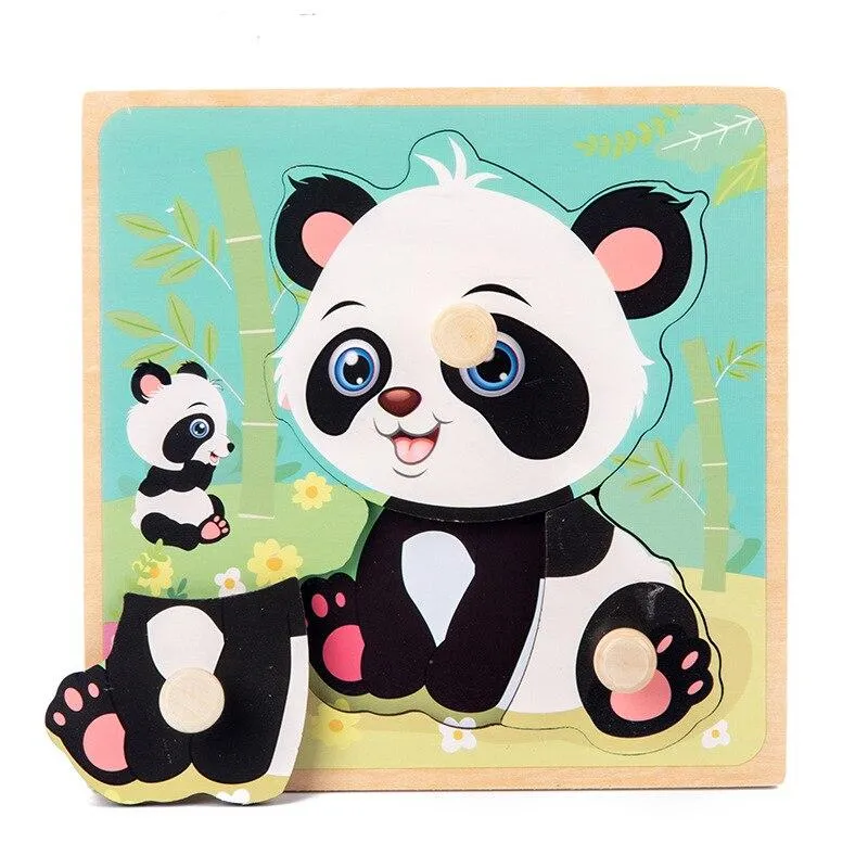 Kids Hand Grab Board 3D Puzzle Wooden Toys for Children Cartoon Animal Wood Jigsaw Baby Early Educational Learning Cognition Toy