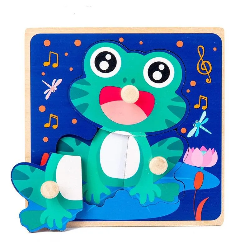 Kids Hand Grab Board 3D Puzzle Wooden Toys for Children Cartoon Animal Wood Jigsaw Baby Early Educational Learning Cognition Toy