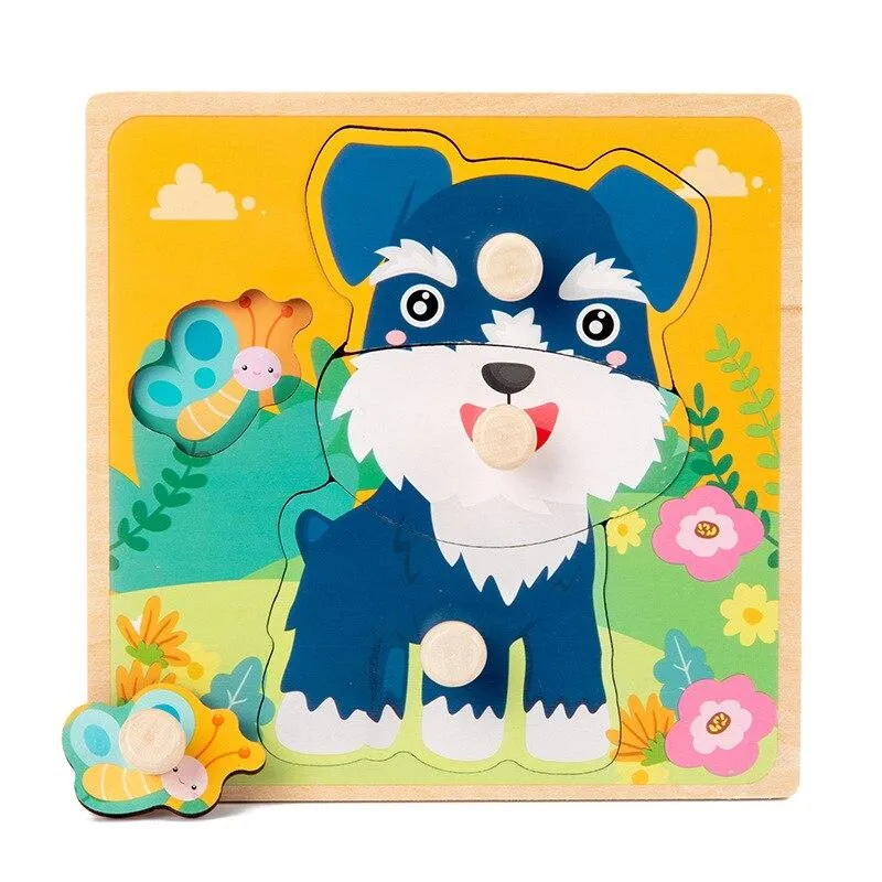 Kids Hand Grab Board 3D Puzzle Wooden Toys for Children Cartoon Animal Wood Jigsaw Baby Early Educational Learning Cognition Toy