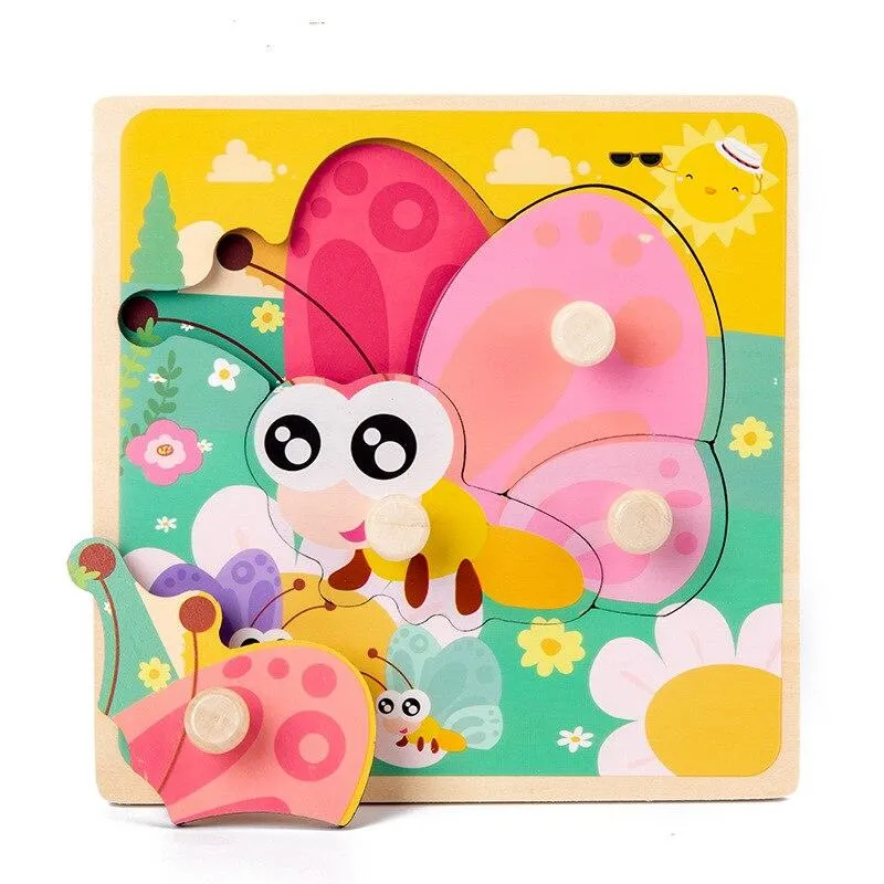Kids Hand Grab Board 3D Puzzle Wooden Toys for Children Cartoon Animal Wood Jigsaw Baby Early Educational Learning Cognition Toy