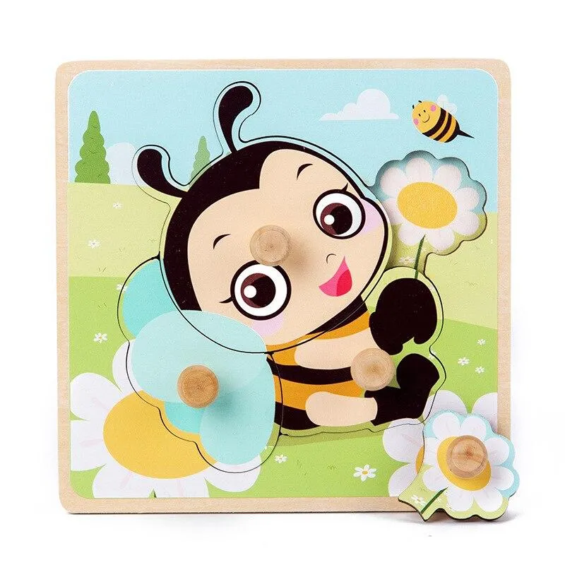Kids Hand Grab Board 3D Puzzle Wooden Toys for Children Cartoon Animal Wood Jigsaw Baby Early Educational Learning Cognition Toy