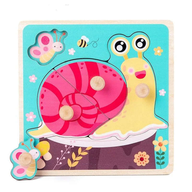 Kids Hand Grab Board 3D Puzzle Wooden Toys for Children Cartoon Animal Wood Jigsaw Baby Early Educational Learning Cognition Toy