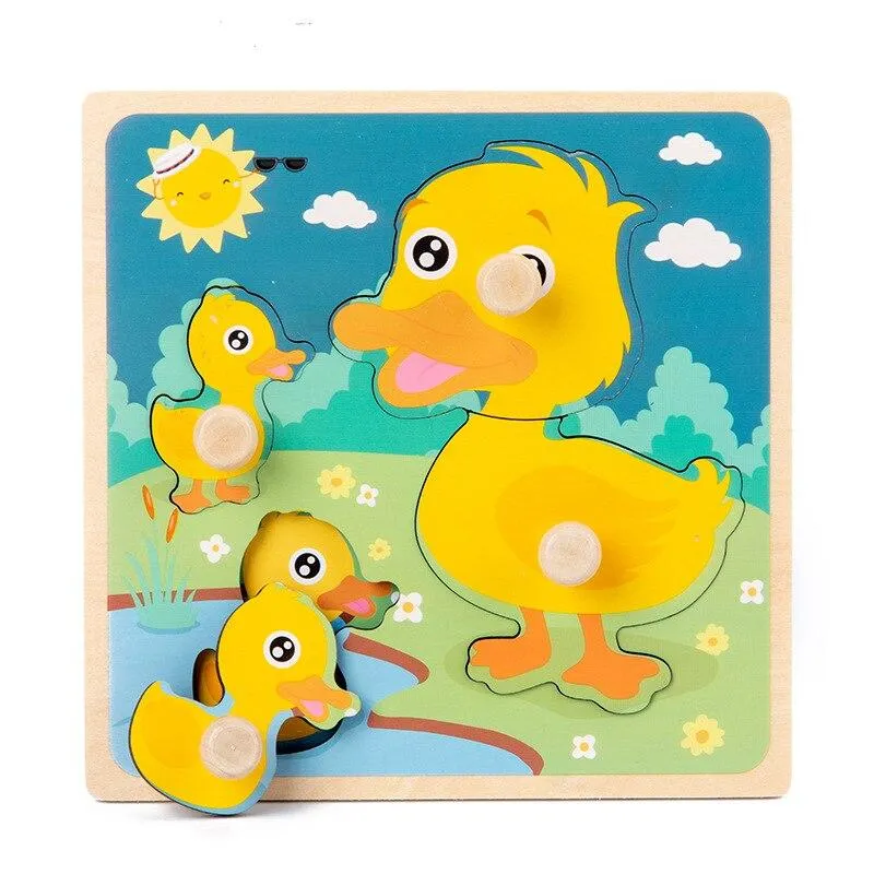 Kids Hand Grab Board 3D Puzzle Wooden Toys for Children Cartoon Animal Wood Jigsaw Baby Early Educational Learning Cognition Toy