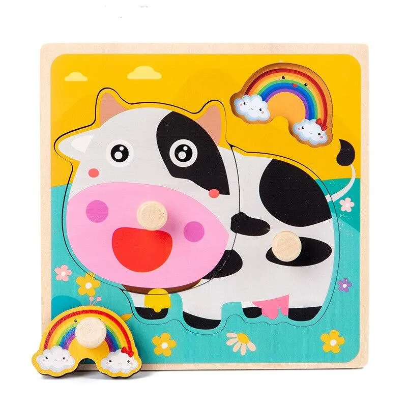 Kids Hand Grab Board 3D Puzzle Wooden Toys for Children Cartoon Animal Wood Jigsaw Baby Early Educational Learning Cognition Toy