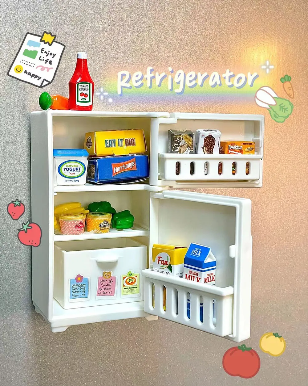 Magnetic Dollhouse Miniature Food Refrigerator Model Toy