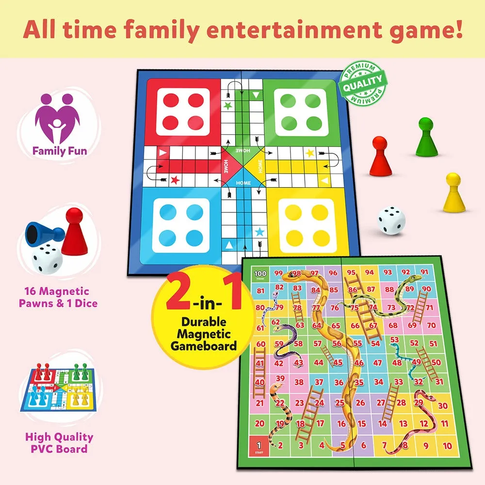 Magnetic Ludo and Snakes & Ladders Board Game Set - Travel Board Game (Multicolor)