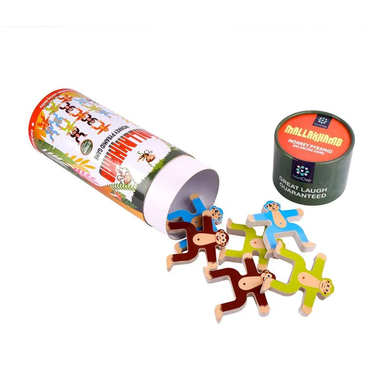 Monkey Themed Mallakhamb Jenga - Fun Balancing and Building Blocks Game (21 Pieces)