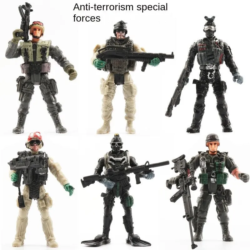 Military Soldier Model Movable Joint Elite Anti-Terrorism Special Forces 10cm Puppet Soldier Pirate Zombie