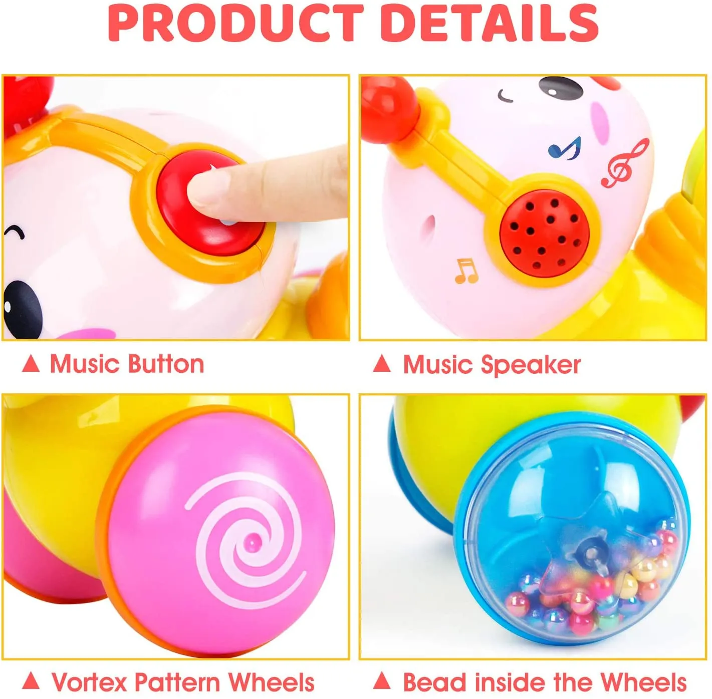 Musical Press and Go Inchworm Crawling Toy