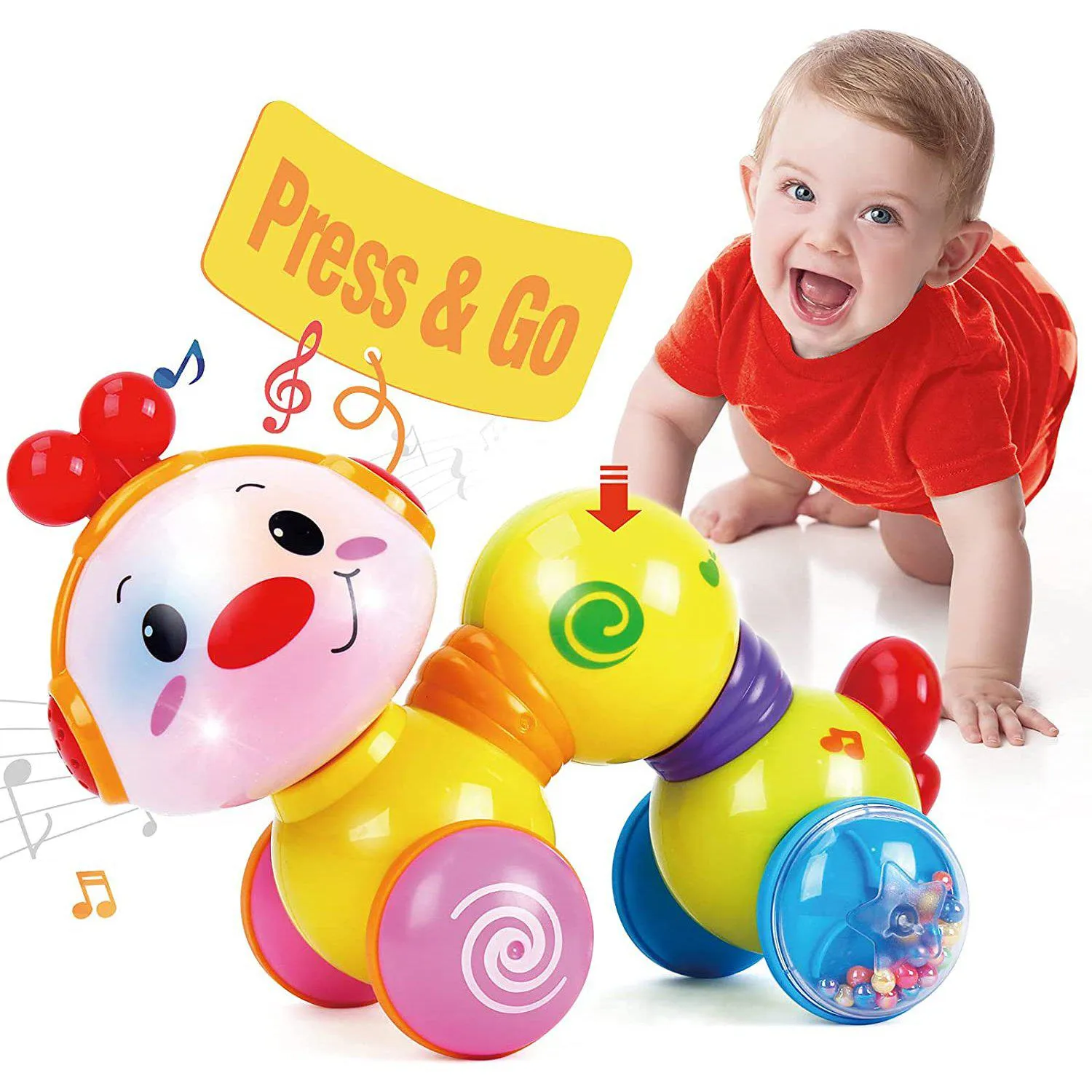 Musical Press and Go Inchworm Crawling Toy