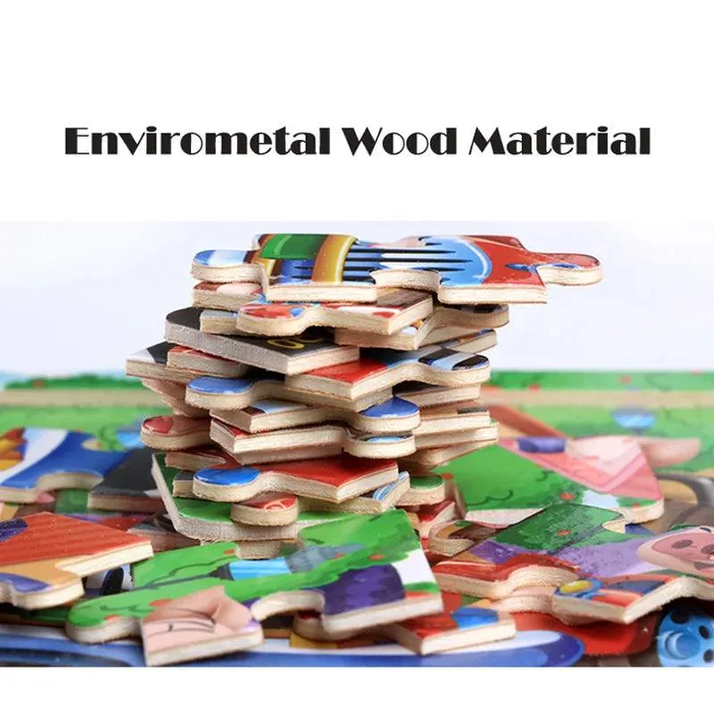 New 20 Piece Wooden 3D Puzzle Cartoon Animal Vehicle Jigsaw Puzzle Montessori Educational Toys for Kids Baby 1 2 3 Years