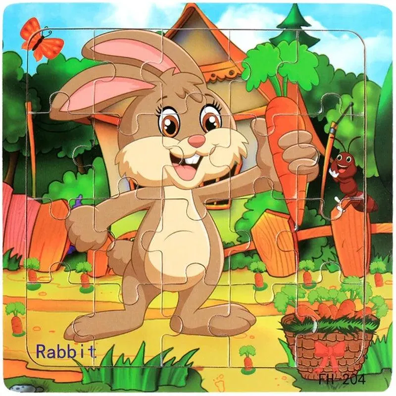 New 20 Piece Wooden 3D Puzzle Cartoon Animal Vehicle Jigsaw Puzzle Montessori Educational Toys for Kids Baby 1 2 3 Years